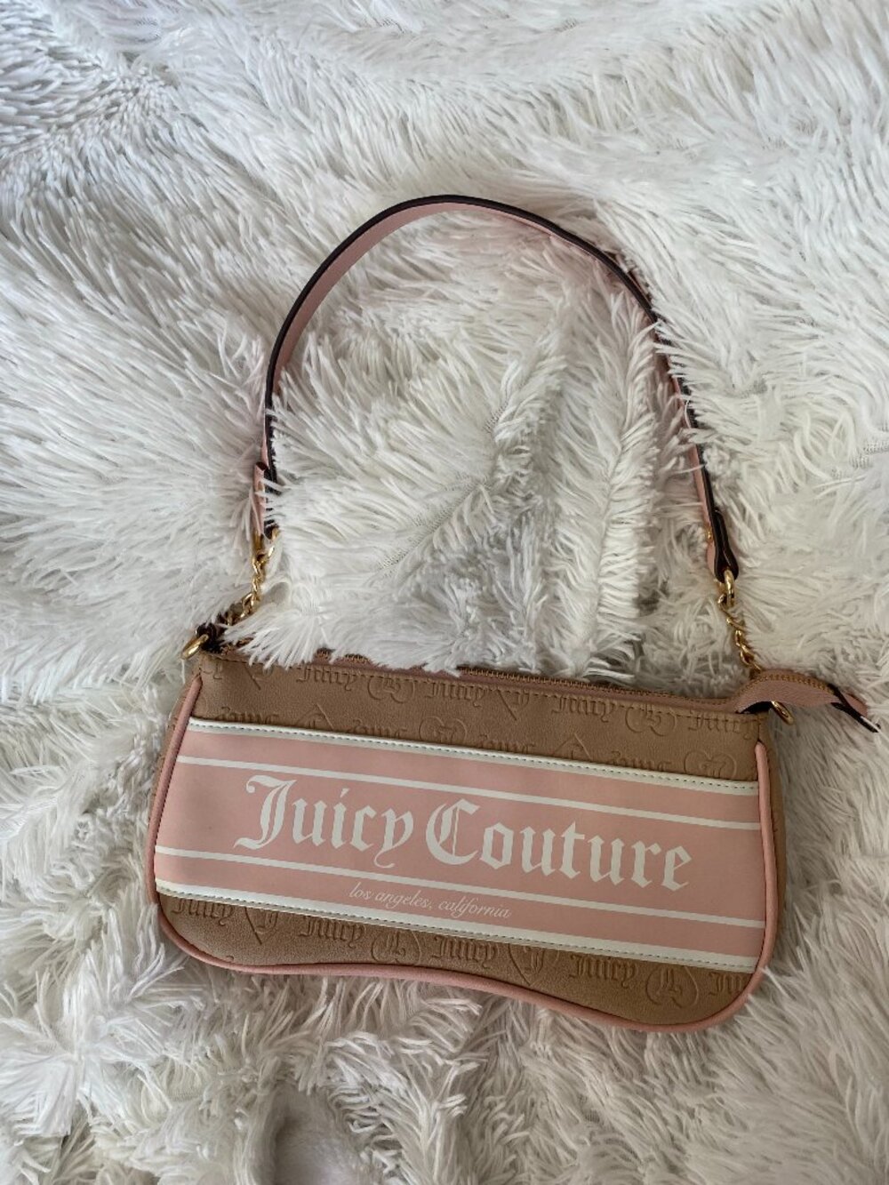 Juicy Couture Fashionista Powder Blush Pink/Tan Shoulder Bag. Y2K! Great cond!